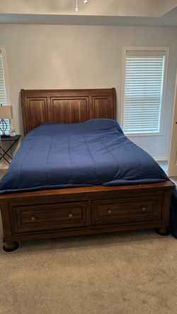Wood Sleigh Bed Frame with Storage Drawers