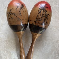 Vintage Hand Painted Maracas From Mexico
