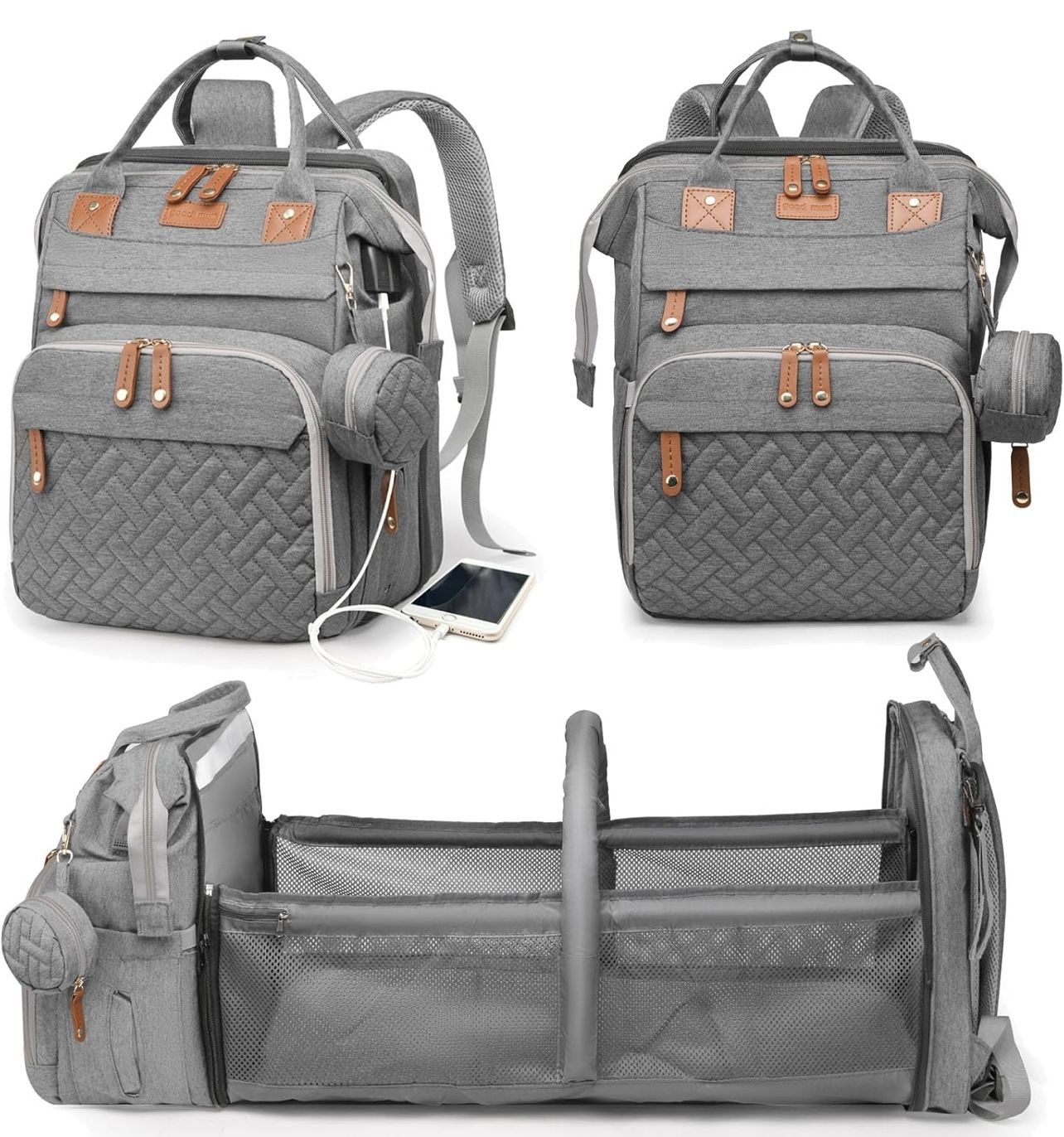 Baby Diaper Bags with Changing Station, Waterproof Diaper Bag Backpack for Moms Dads with USB Charge