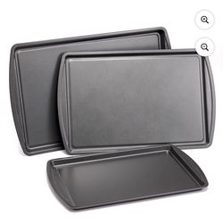 Mainstays 3pc Carbon Steel Nonstick Cookie Sheet Bakeware Set, 11" x 17", 10" x 15", 9" x 13", Gray