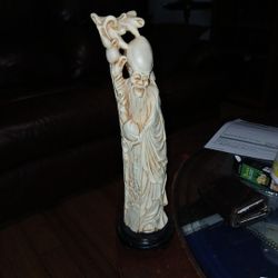 Vintage Carved Chinese Statue-Man Immortal,  Resin, Ivory Color  13"