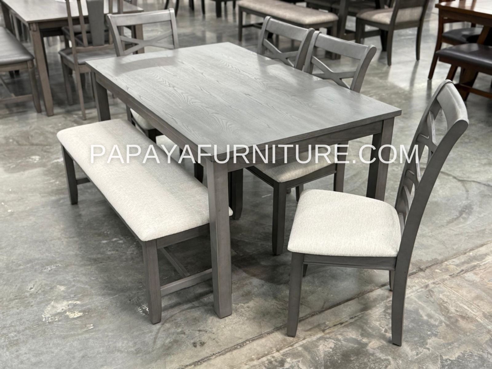 New! 60” 6-Pcs Dining Set, Wooden Dining Set, 4 Chairs , 1 bench with a Table, Kitchen Furniture, Casual dining room set, Matching Dining Chairs Set