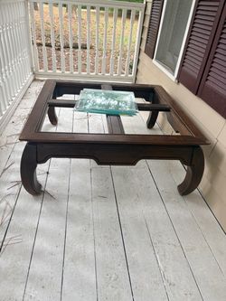 Antique/Vintage Carved Wood Glass Top Coffee Table