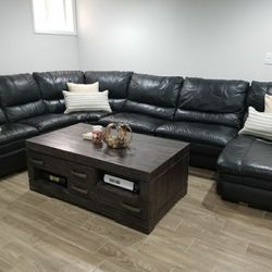 Leather sectional couch black