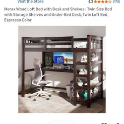 Twin Espresso Bunk Over Desk Bed