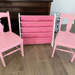 Set Of 3 Pink Sling Bookshelves Kids Reading Area Bedroom Furniture Children’s Girls Chairs are real wood just hand painted pink Florence Rd & Freeway