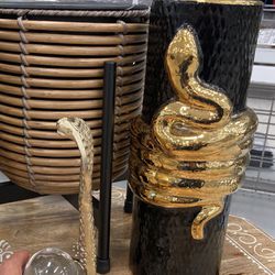  Ceramic Black Or White Vase With Gold Snake. Serpent Cobra Rattle.   $25 Each Firm!
