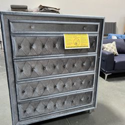 New!!5-Drawer Chest, Tall Dresser, Chest In Grey, Dovetailed Drawers, Quality Smooth Fabric Dresser, Upholstered Chest, Dresser , Nightstand Available