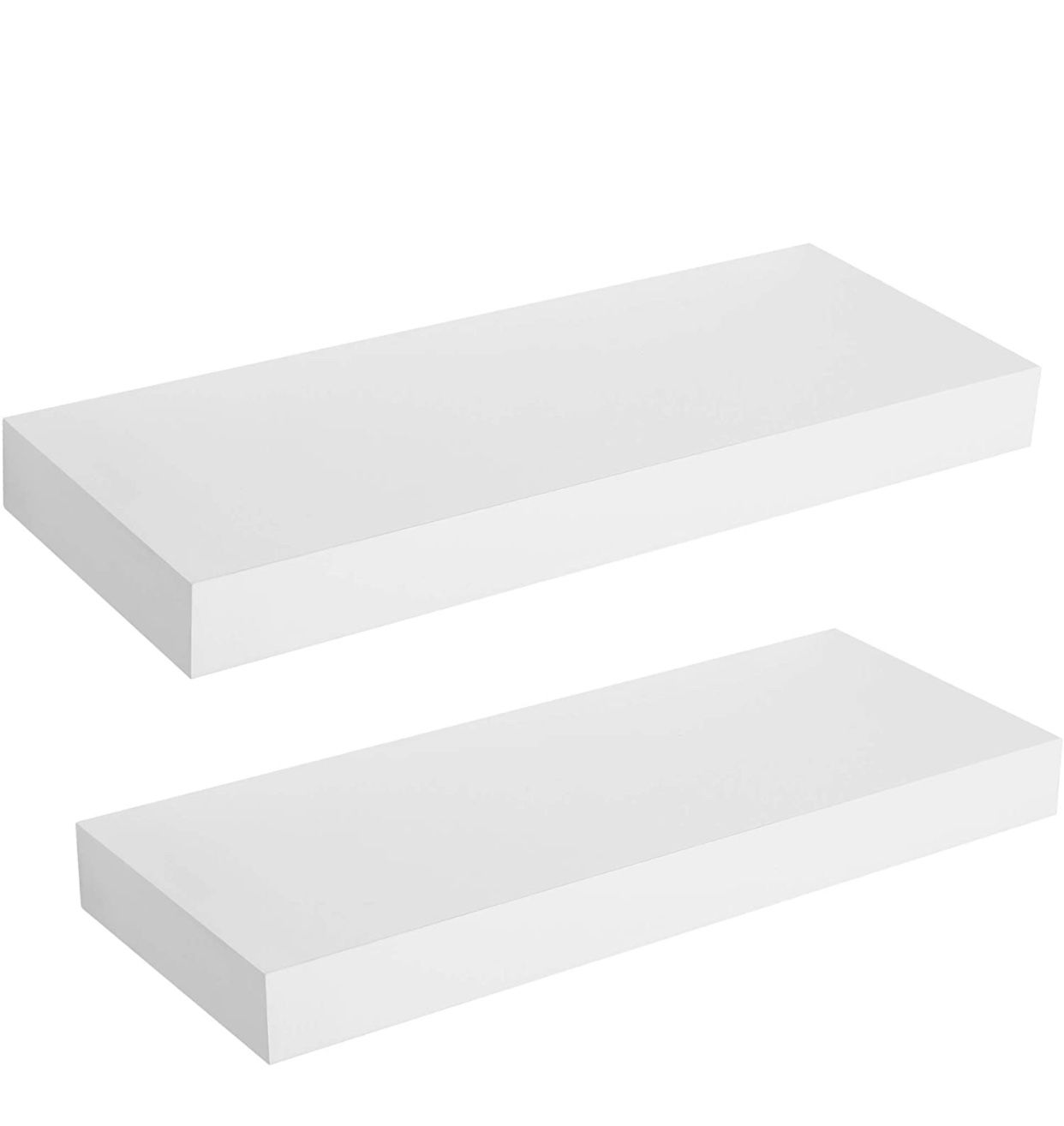 SONGMICS Wall Shelf 2-Set, Floating Shelf 15 Inches, Easy Install for Decorative Display Corner Invisible Bracket Support White ULWS14WT-2