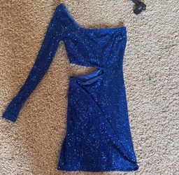 Size XS Blue Sequin One-Shoulder Cutout Mini Dress