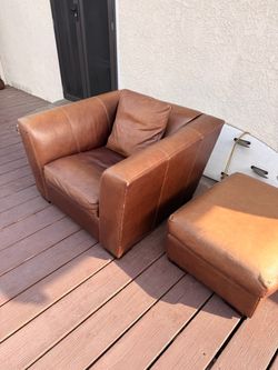 Brown Leather Club Chair with Ottoman
