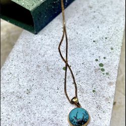 14K Gold Turquoise Necklace - 14K Solid Yellow Gold Dainty Pendant