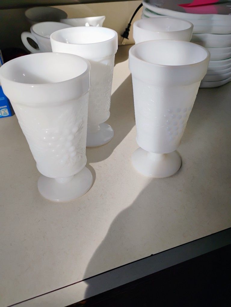 X4 Vintage Milk Glass Goblets