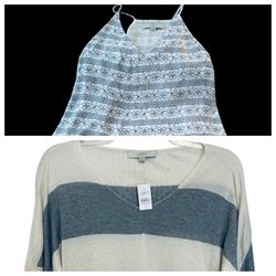 LOFT Bundle of LOFT NVT V-Neck Sweater- gray & White rayon Knit + Loft top sizes