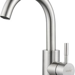 Wet Bar Sink Faucet Single Hole, Brushed Nickel Single Handle Faucet for Kitchen or Bathroom Sink, Modern Stainless Steel Prep Sink Faucet Commercial 