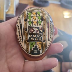 PERUVIAN Art Ocarina Whistle Clay FLUTE Hand Made Painted Musical Instrument