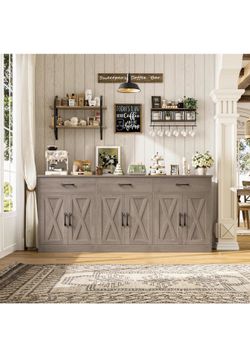 71” Farmhouse Buffet Cabinet – Ash Grey Storage Sideboard