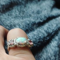 Real Fire Opal 2c Diamonds Sterling Silver Pink.  Aamythist
