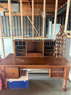 19th Century Solid Wood Desk & Storage Shelf Set – Vintage Style