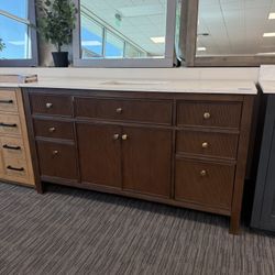 60” Bathroom Vanity In Dark Wood Color 