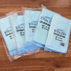 10X Total dry Underpads 30X36 10 Count Each Pack 100 Pads Total Packaging May Vary