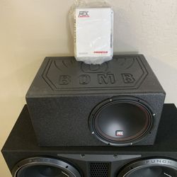 Mtx Car Audio . Car Stereo Bass Package . 10 Inch Subwoofer Q Bomb Box And Amp . New 