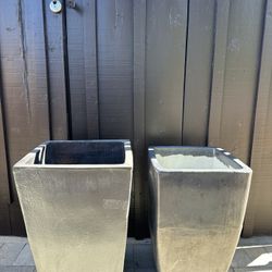 Two Large Clay Pots Gray 