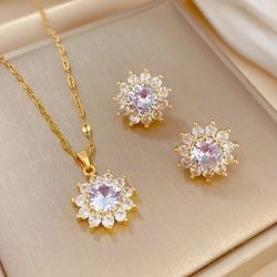 Rhombus Bow Knot Zircon Jewelry Set necklace and earrings