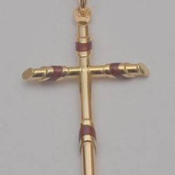 14K Yellow Gold Cross Pendant Made in Italy Enamel Accents 1.7” 3.1g