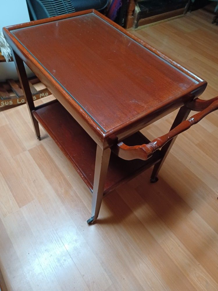 Vintage Oak Bar/Serving Cart On Casters