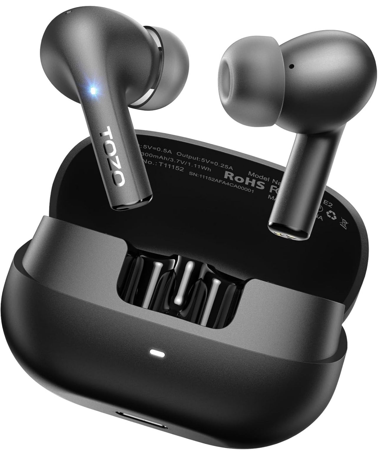 TOZO E2 Wireless Earbuds 10mm Drivers with Powerful Bass, App Customize 32 EQs, with 2 Mics AI Call Noise Cancellation, 30H Playtime, Bluetooth 5.3 Ea