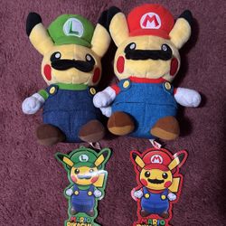 Official Pokemon Center Mario Pikachu Plushies