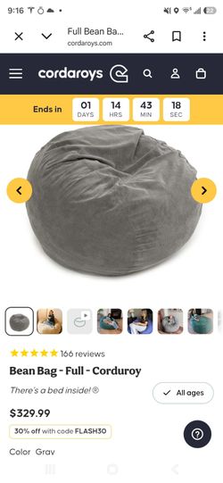 Convertable  Bean Bag - Full - Corduroy