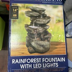 Alpine Corporation 14 in. Tall Indoor/Outdoor Tiering Rainforest Rock Waterfall Tabletop Fountain with LED Lights - New 