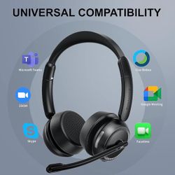Gaming  Bluetooth Headset with AI Noise Canceling Microphone, Convertible Stereo to Mono Headset, Wireless Headset with USB dongle for Computer