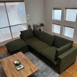Olive Green Velvet 4 Piece Cloud Sectional Couch Delivery Available 🚚