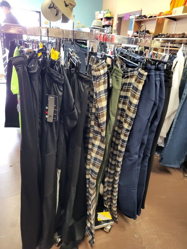 New sweatpants $15 new jeans $20 Levi's $25 long sleep shirts $19