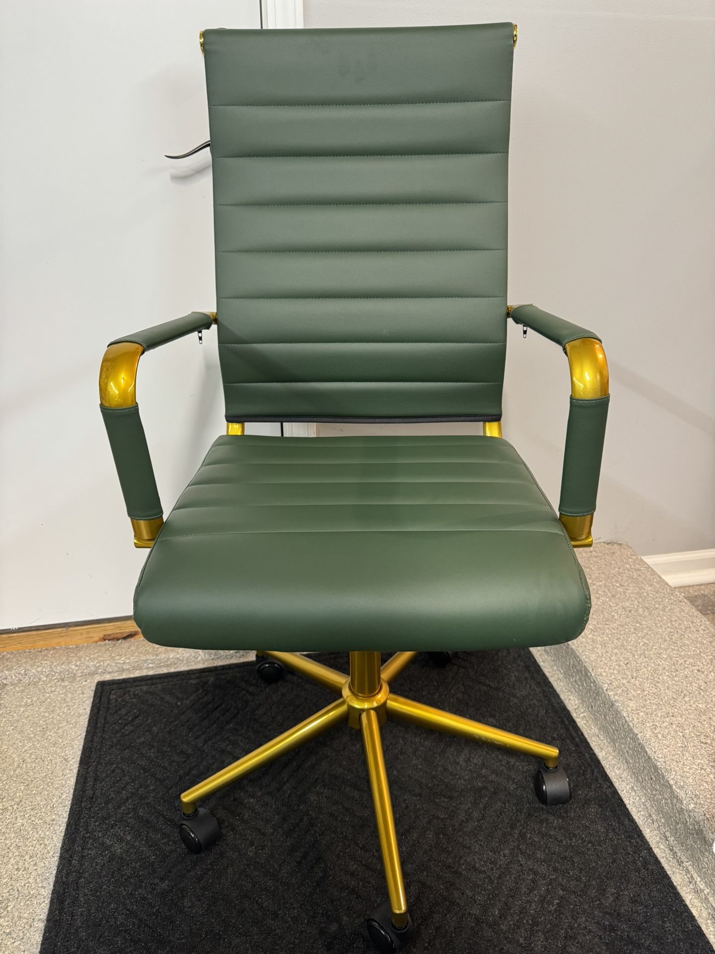 Brand New Green/Gold Vegan Leather Height Adjustable Reclining Tall Back Office Chair