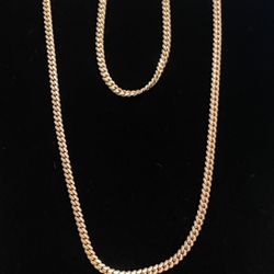 20/7" Rose Gold Over Sterling Silver 925 Miami Cuban Necklace And Bracelet 4MM set