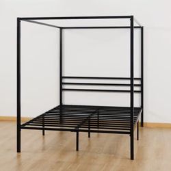 Queen Sized Black Metal Canopy Bed Frame