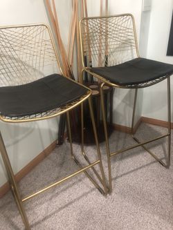 Cb2 Alpha Brass bar Stools X2 W/ Pads