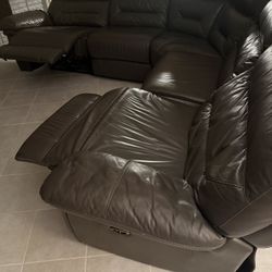 Premium Dark Grey All Leather L Shaped Couch With Working Reclining Seat