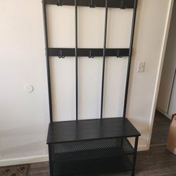 PINNIG coat rack with shoe storage bench