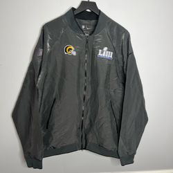 Los Angeles Rams Super Bowl LIII Media Night Bomber Jacket Mens Large Grey Nike