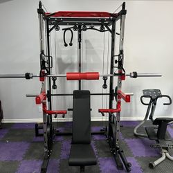 FREE DELIVERY 💥NEW !! SMITH MACHINE 💥WEIGHTS INCLUDED✅ BENCH✅7ft BARBELL✅245lbs Cast Iron Weight Set ✅💥