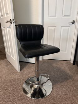 Swivel Adjustable Bar Stools – Black Faux Leather, Modern Style (Set of 2)
