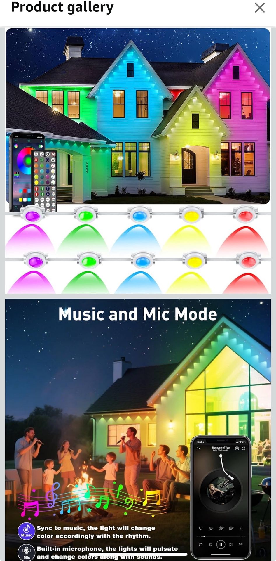 100FT Permanent Outdoor Lights, IP67 Waterproof,for House Roof, Daily Lighting, Smart RGB Outdoor Lights with Remote APP Control & DIY Scenes