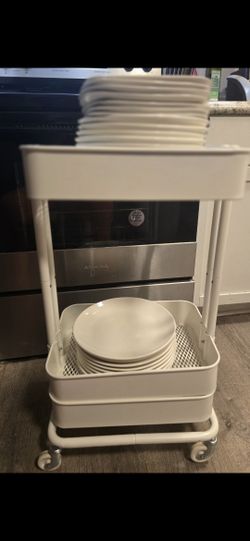 Ikea Raskog Utility cart White With Plates 13 3/4x17 3/4x30 3/4 203.829.32