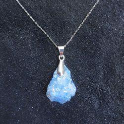 Sterling silver dainty blue aura quartz druzy necklace handmade new 