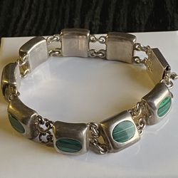 Vintage Malachite Bracelet 925 Sterling Silver